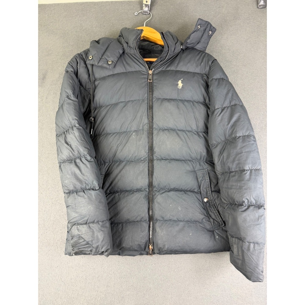 Polo Ralph Lauren Hooded Puffer Jacket Womens Black Water Repellant Quilted S